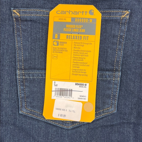 NEW Carhartt women’s rugged flex fleece lined jean relaxed fit size 8 tall long - Picture 7 of 9